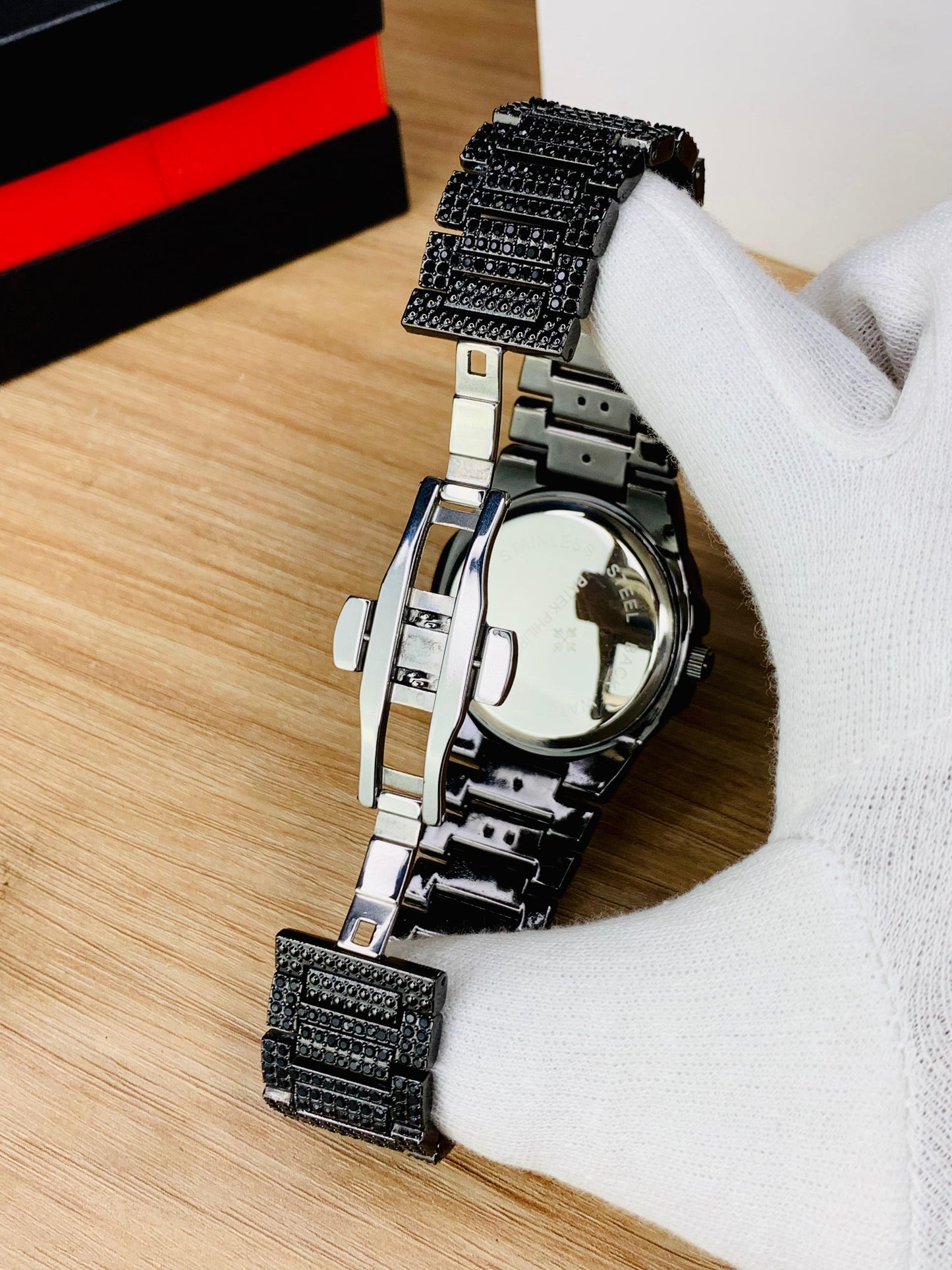 Blacked Iced Out Stain-Less Steel Chain Watch