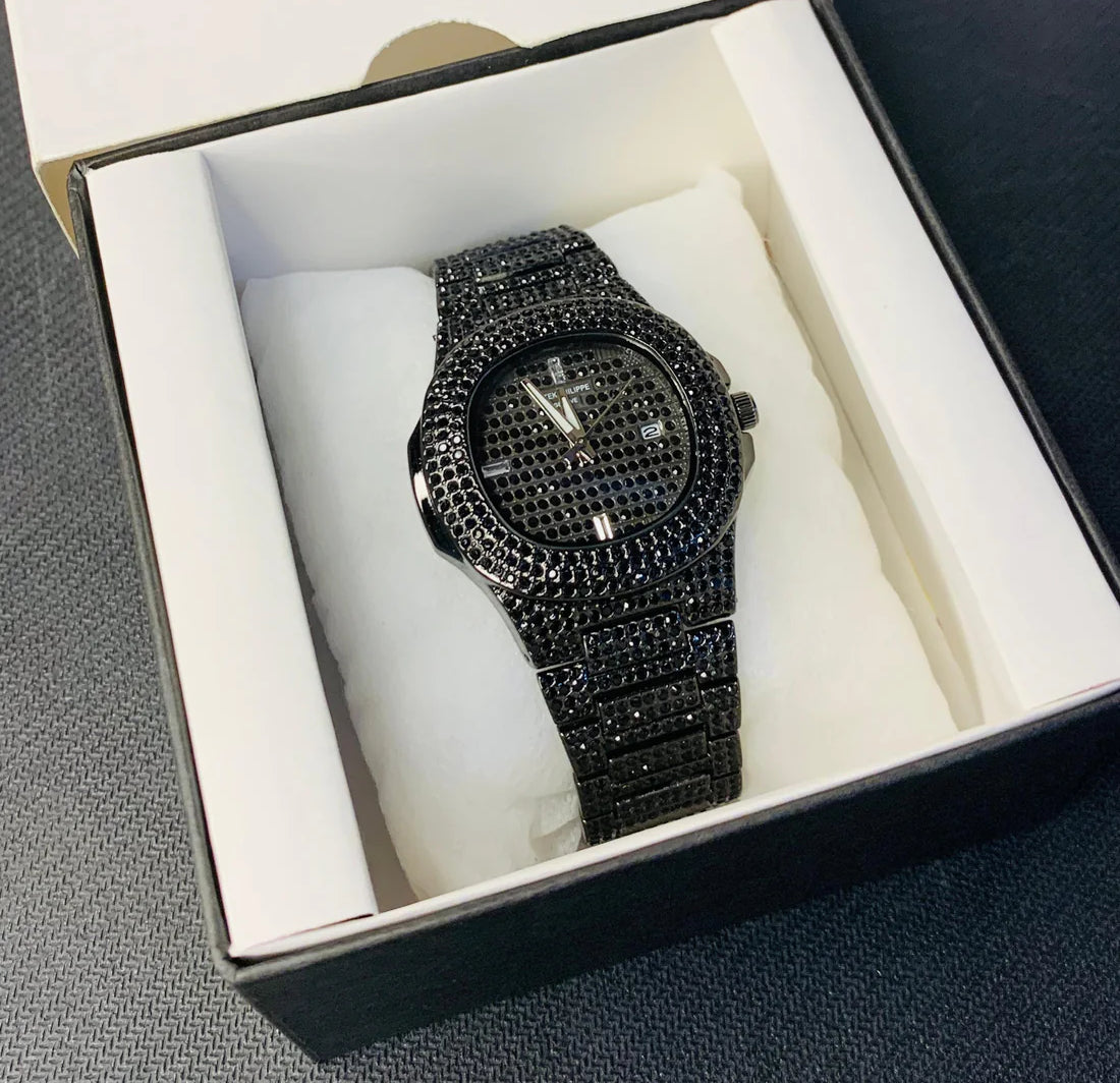 Blacked Iced Out Stain-Less Steel Chain Watch
